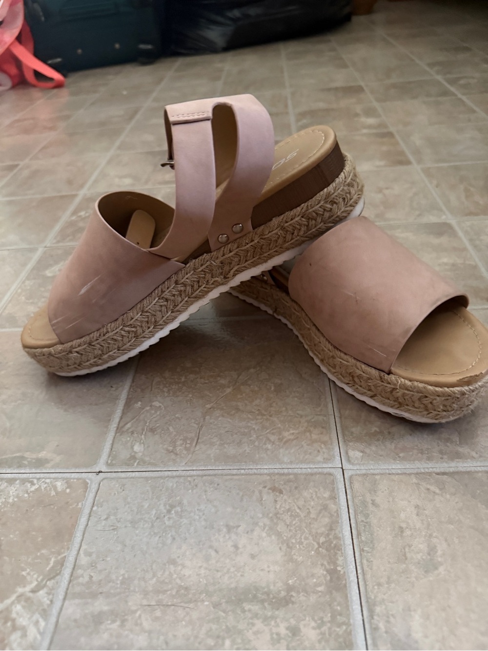 Womens Blush Pink Espadrille Platform Sandals